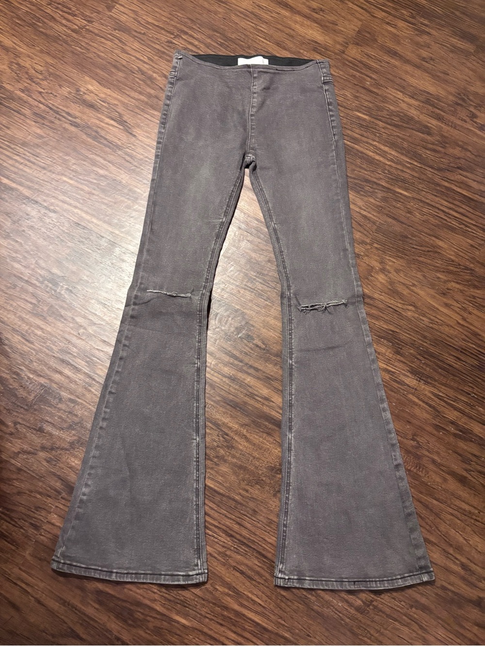 Newbury Kustom Black Flare Jeans with Knee Slits